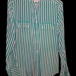 Classic Striped Button-Down Shirt in Green and White